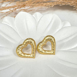 Open Hammered Heart Gold Earrings