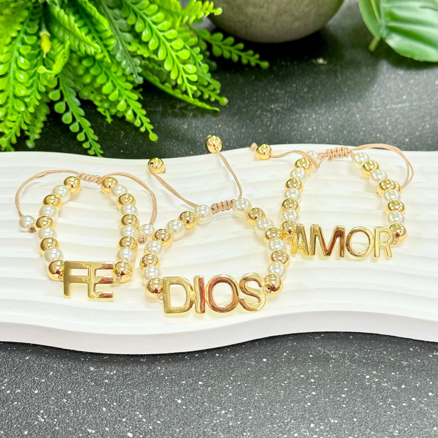 Gold And Pearls Religious Bracelet