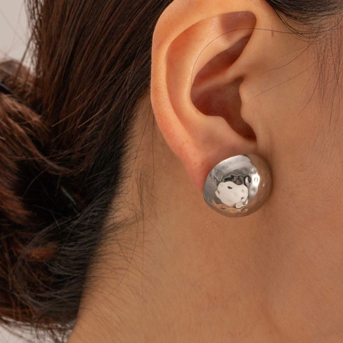 Hammered Round Silver Earrings