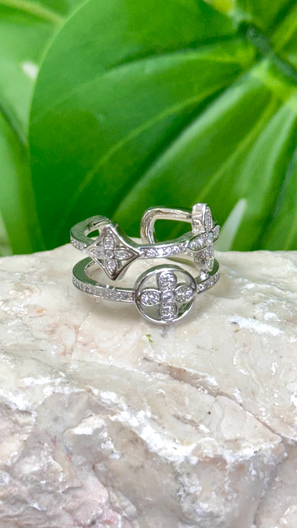 Double Quartz Clover Silver Ring