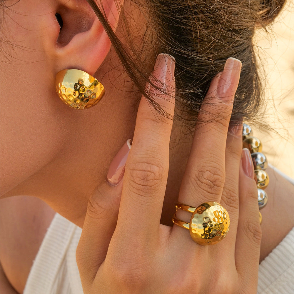 Hammered Round Gold Earrings