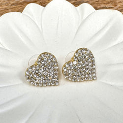 Bold Quartz Heart Stud Gold Earrings