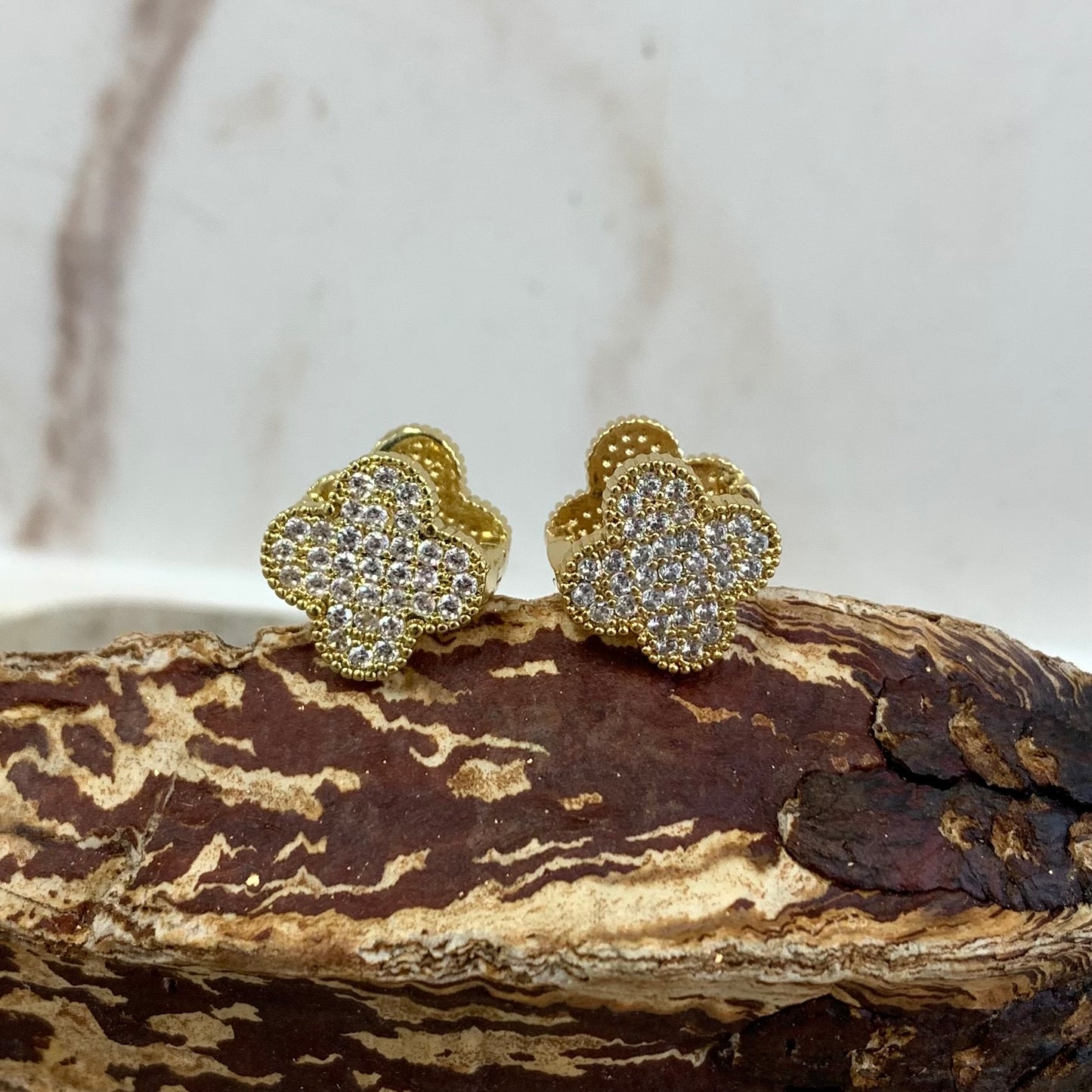 2 sides Black Zirconia Clover Gold Earrings