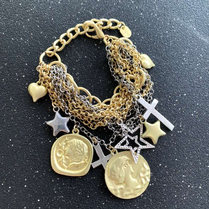 Multi Charms Two Tone Bracelet