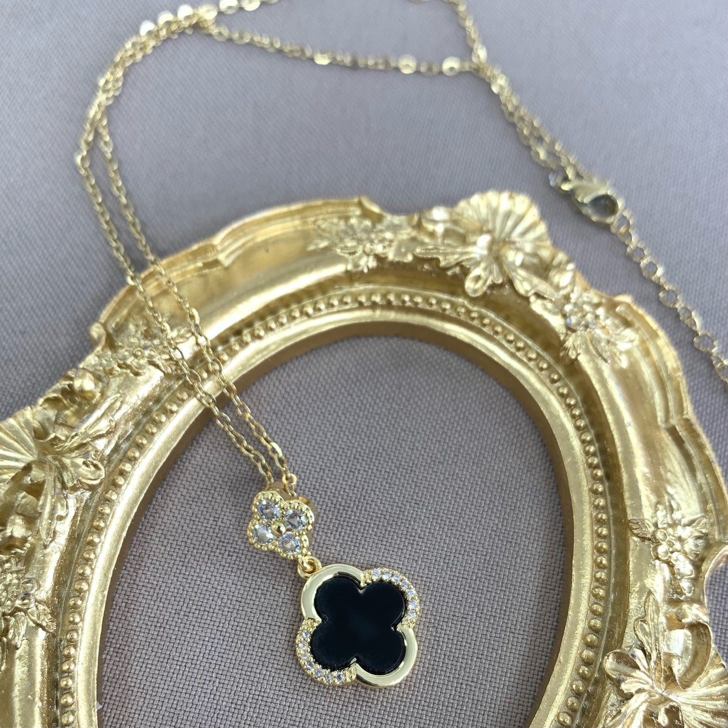 Black Clover Zirconia Gold Necklace