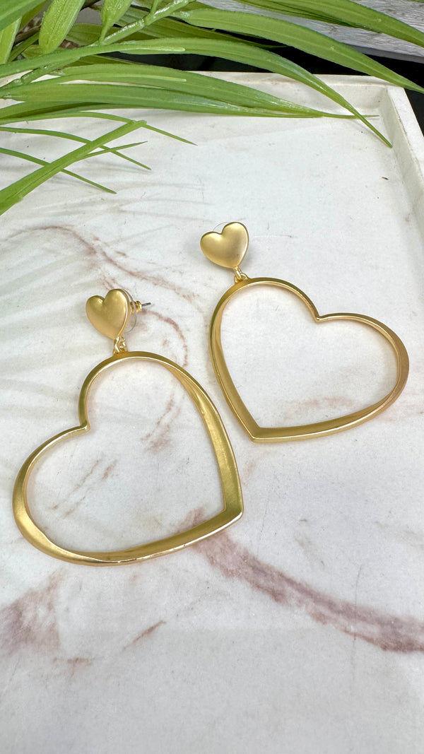 Big Thin Open Heart Gold Earrings