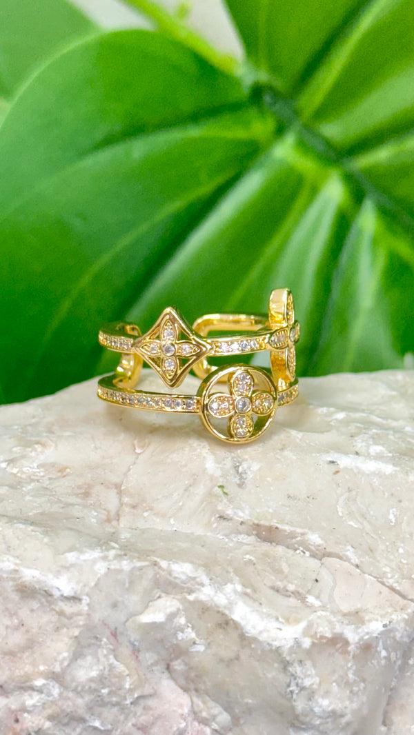 Double Quartz Clover Gold Ring