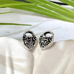 Lock Heart Silver Stud Earrings