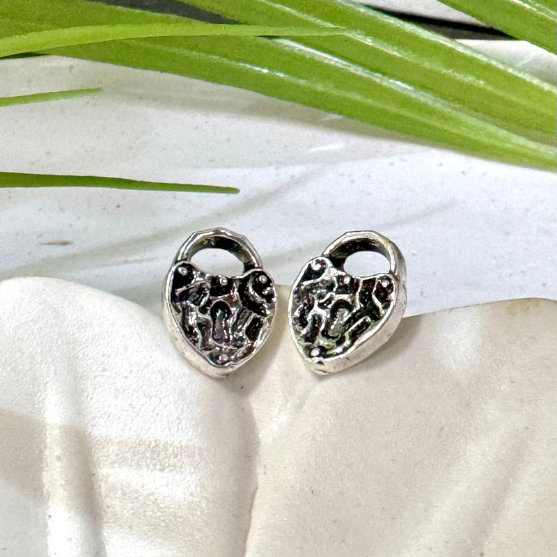 Lock Heart Silver Stud Earrings