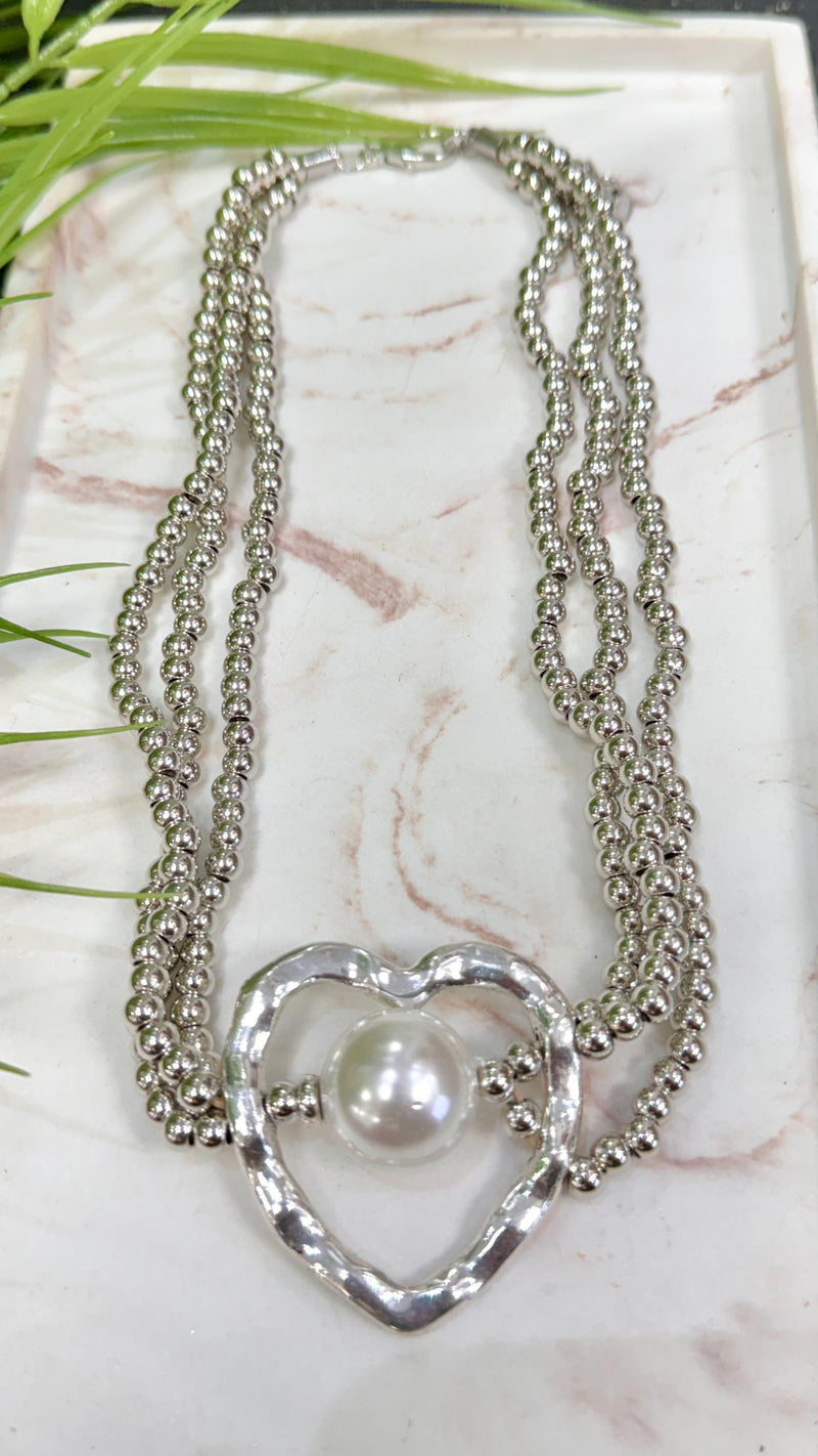 Open Heart With Pearl Silver Necklace