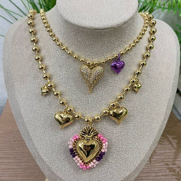 Pink and Purple Heart Necklace