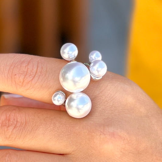 Multi Pearl Silver Ring