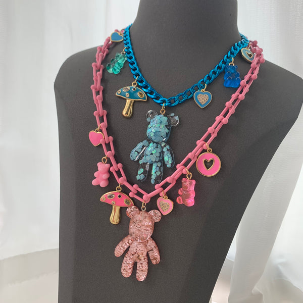 Quartz Teddy With Charms Necklace