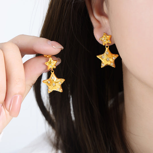 Star With Quartz Gold Earrings