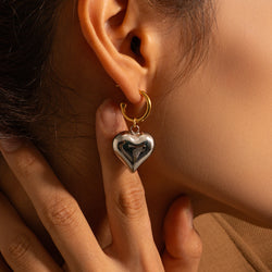 Hoop With Bold Heart Two tone Earrings