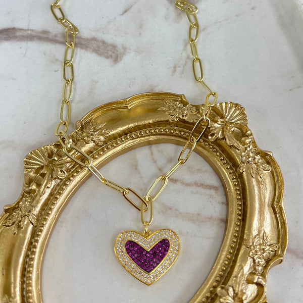 Quartz Fuchsia Heart Gold Necklace