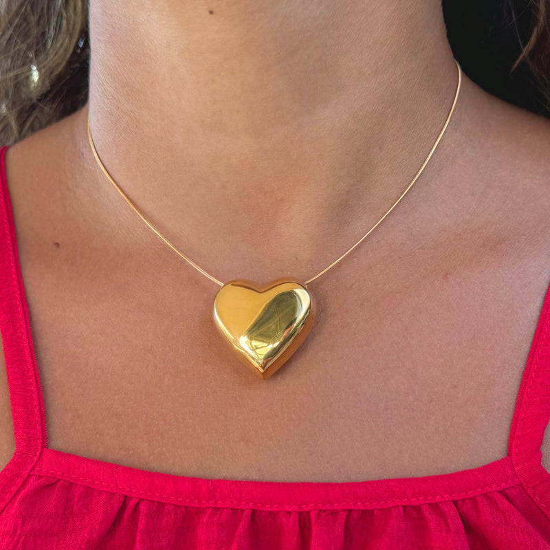 Bold Heart Big Gold Necklace