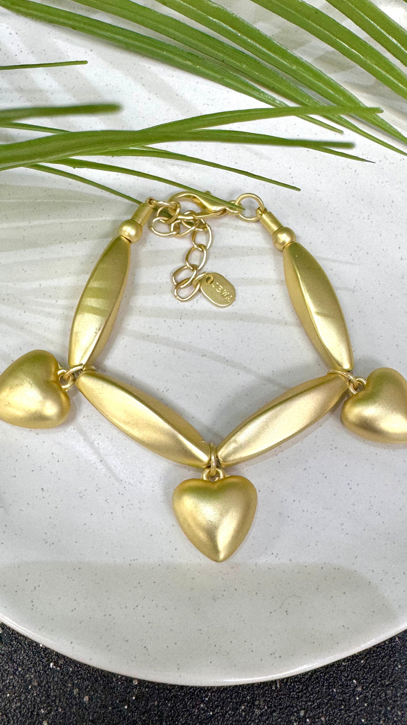 Bubble Heart With Stick Gold Bracelet