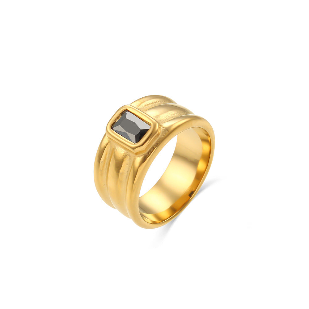 Thick Black Baguette Gold Ring