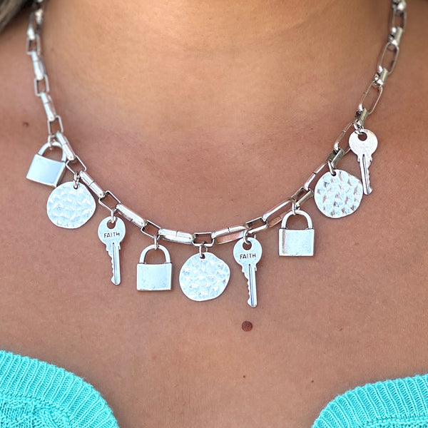 Paperclip Chain With Charms Silver Necklace