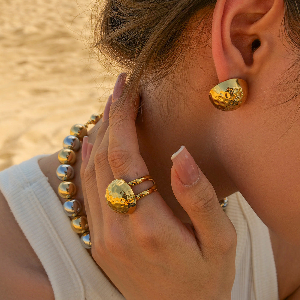 Hammered Round Gold Earrings