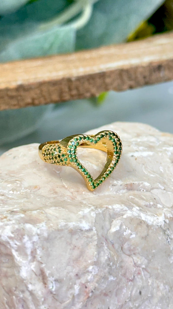 Open Heart With Green Quartz Gold Ring