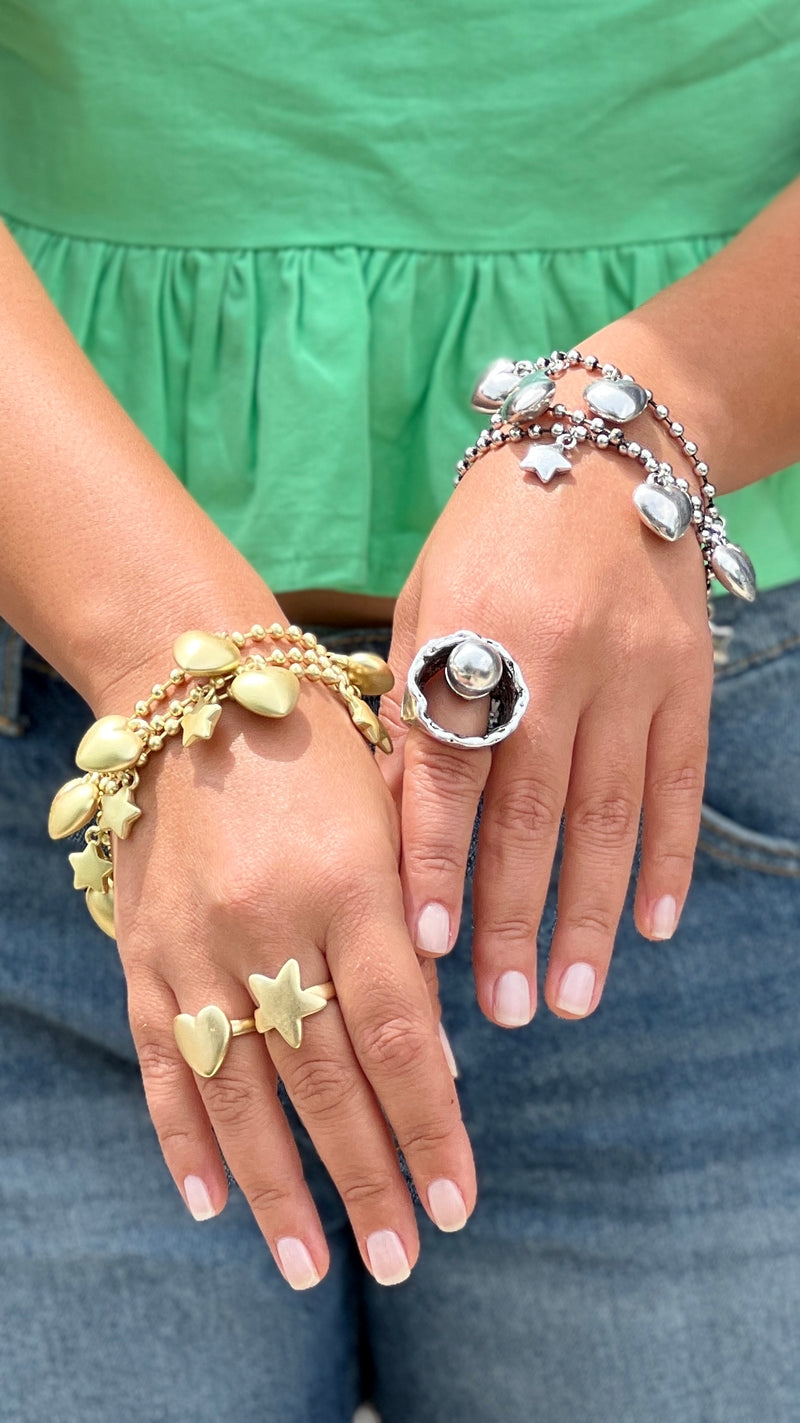 3 Layers With Hearts and Stars Gold Bracelet