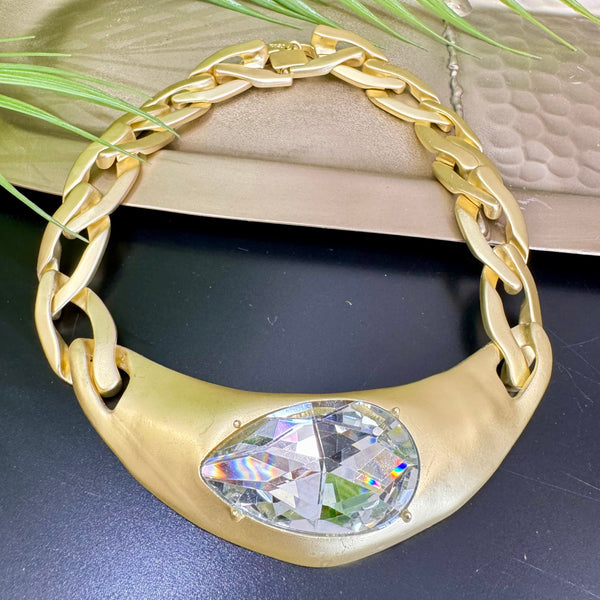 Clear Stone Choker Gold Necklace