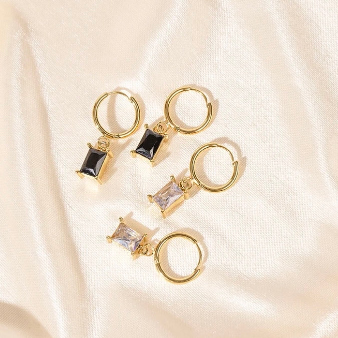 Clear Rec Baguette Gold Earrings