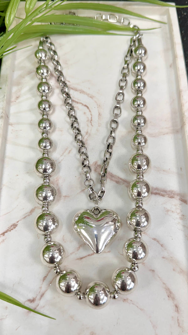 Mix Match Heart Silver Necklace