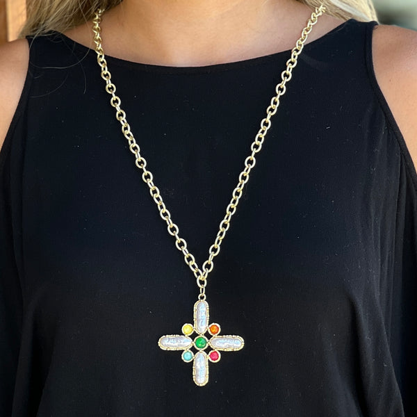 Pearl Cross Gold Necklace