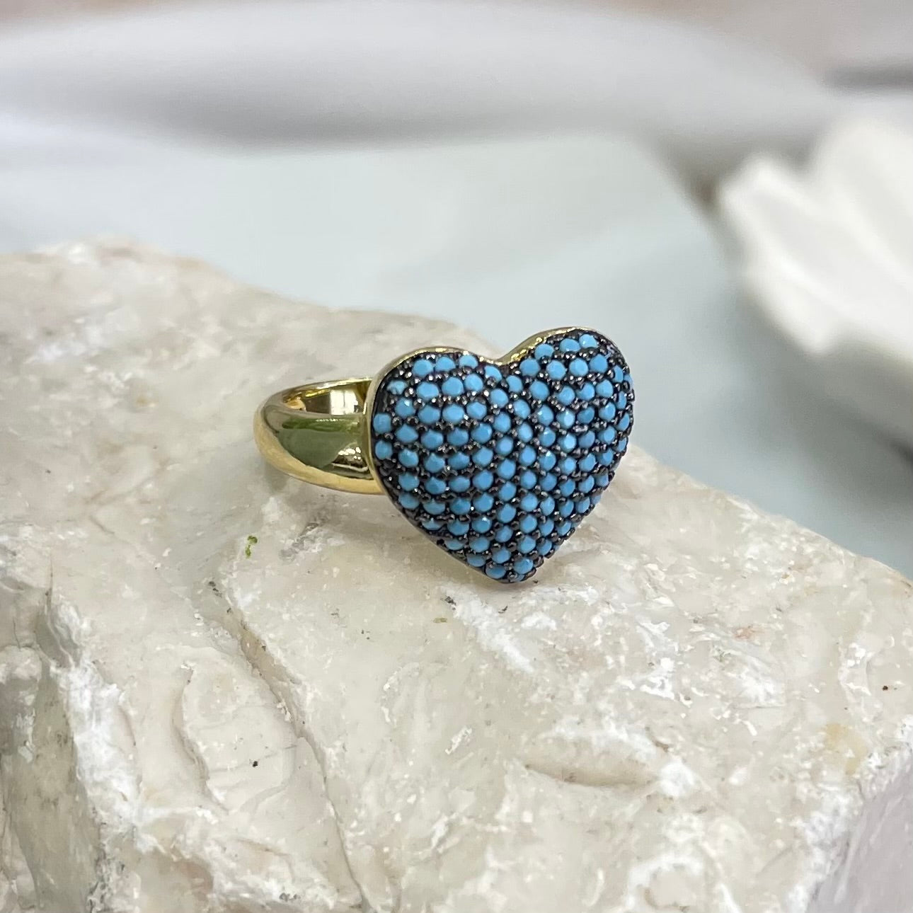 Blue Heart Gold Ring