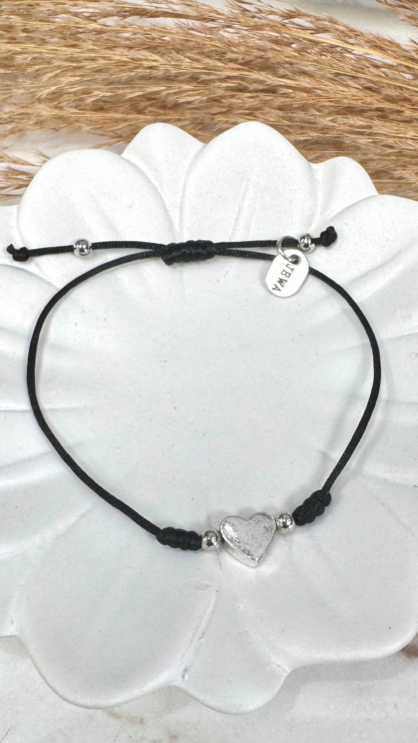 Micro Heart Black Rope Bracelet