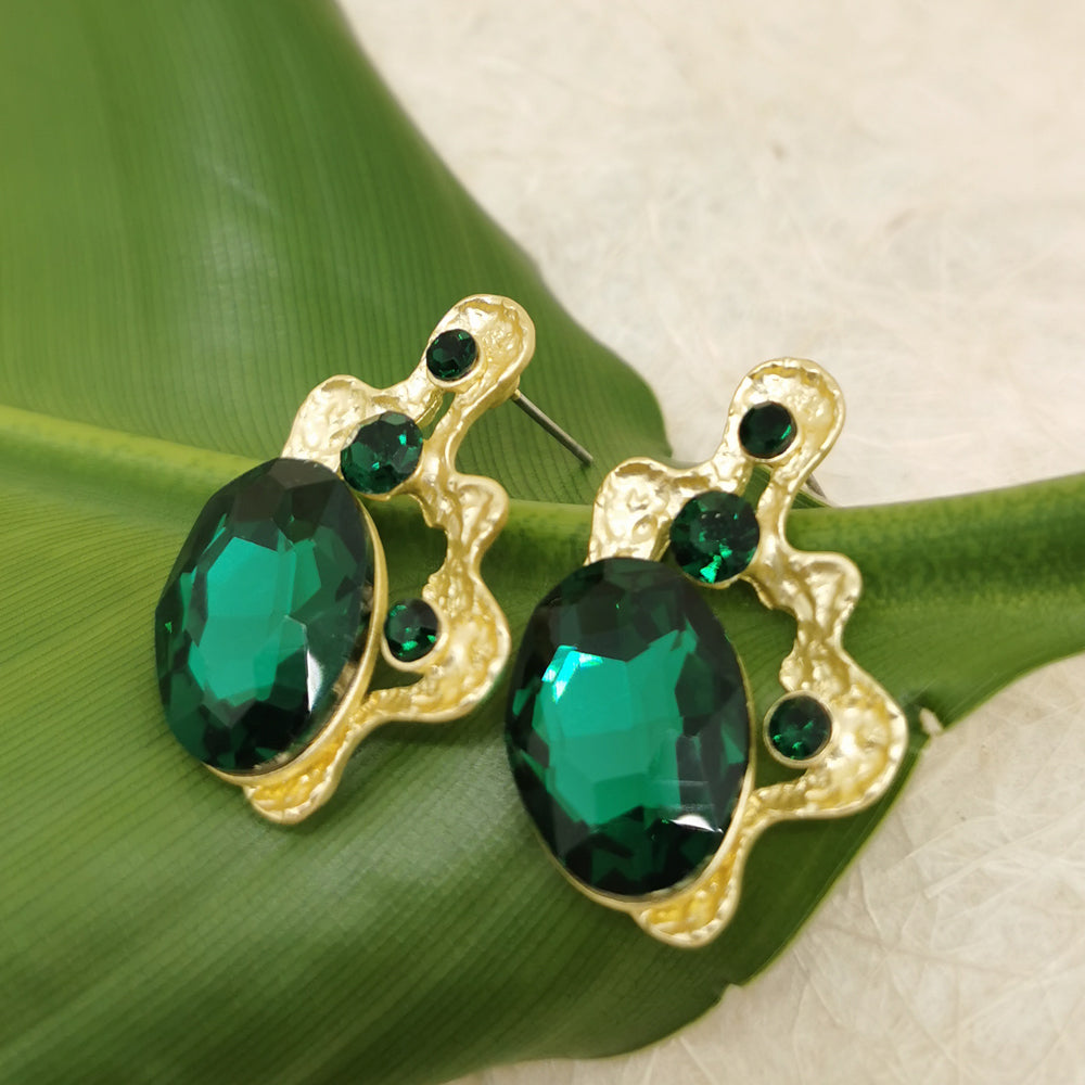 Floral Green Quartz Gold Earring