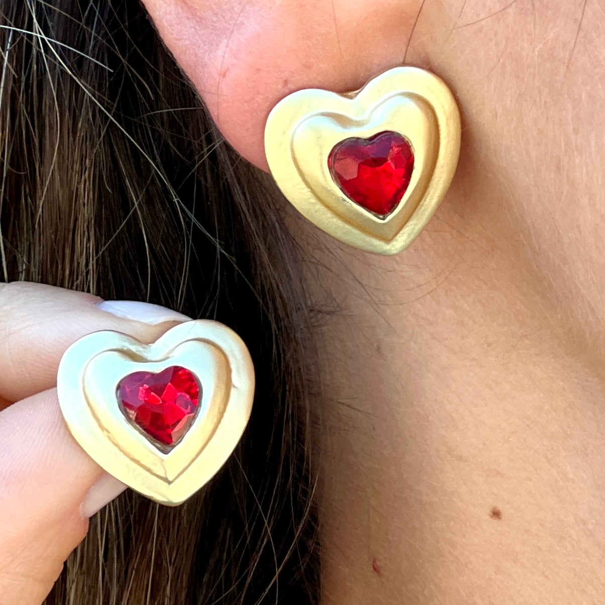 Ruby Heart Gold Earring