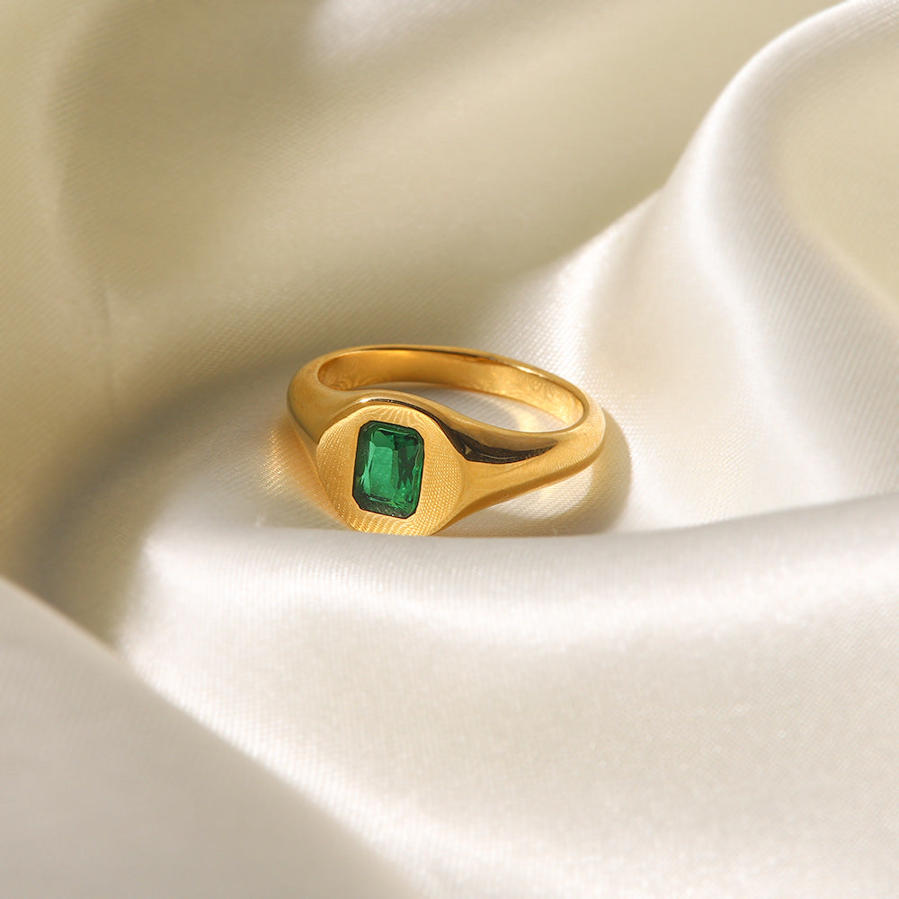 Green Baguette Gold Ring