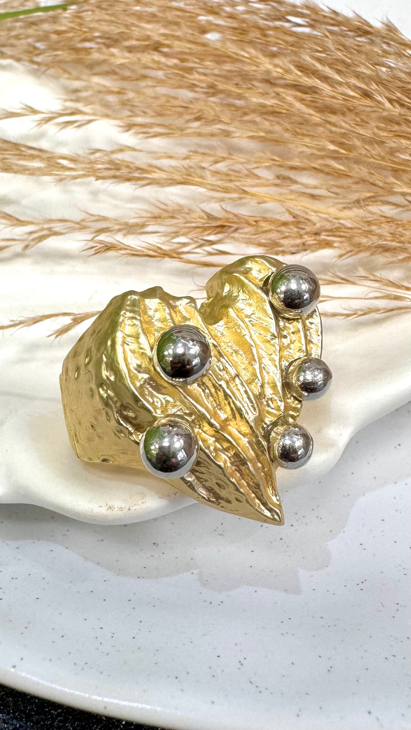 Gold Heart With Silver Globe Ring