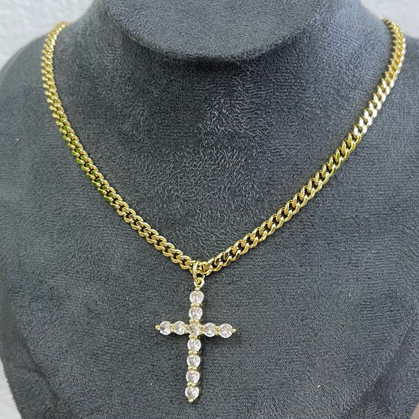 Cuban Chain With Clear Stone Cross