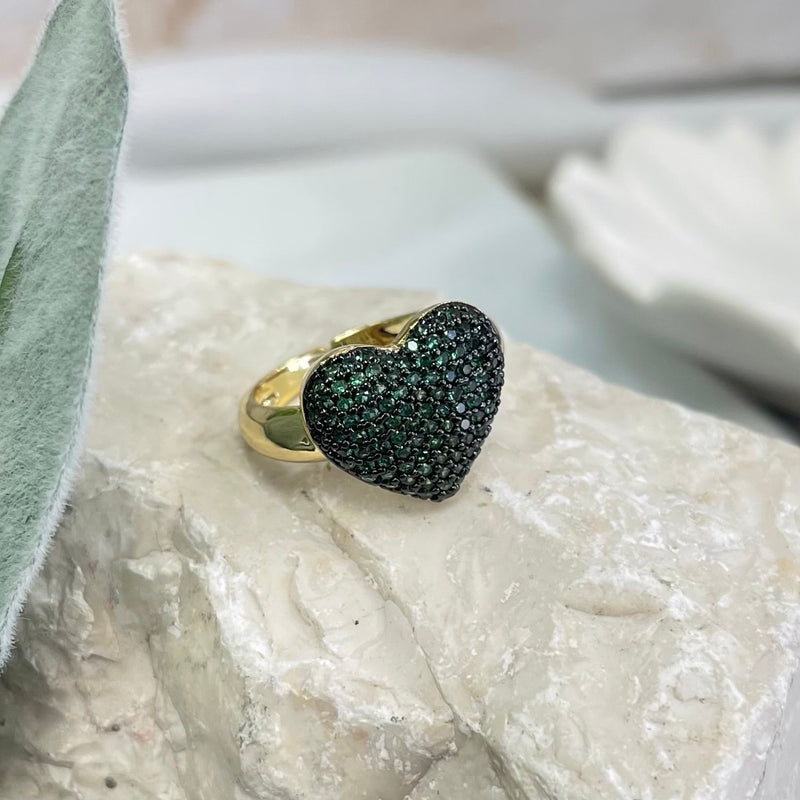 Green Heart Gold Ring