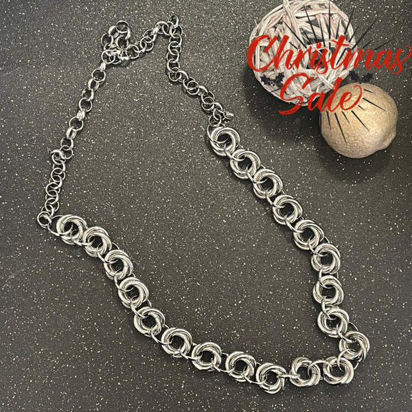 Double Hoop Chain Long Necklace Silver