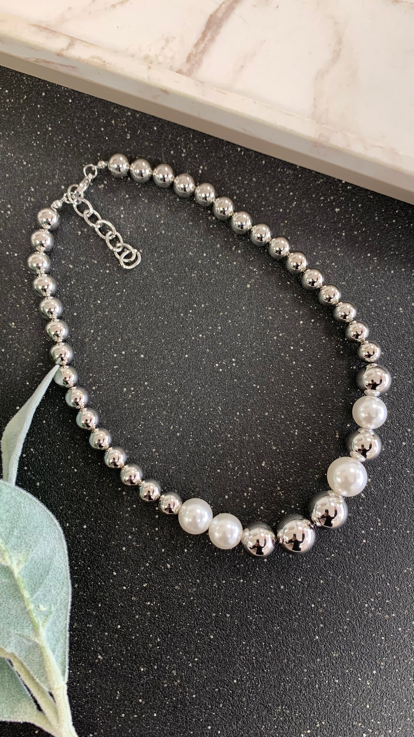 Silver Globe and Pearls Necklace