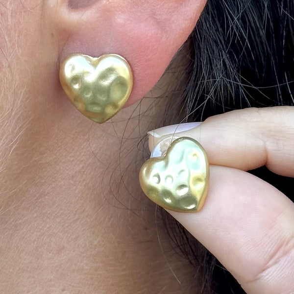 Texture Heart Gold Stud Earring