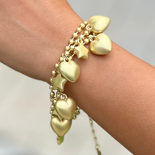 3 Layers With Hearts and Stars Gold Bracelet