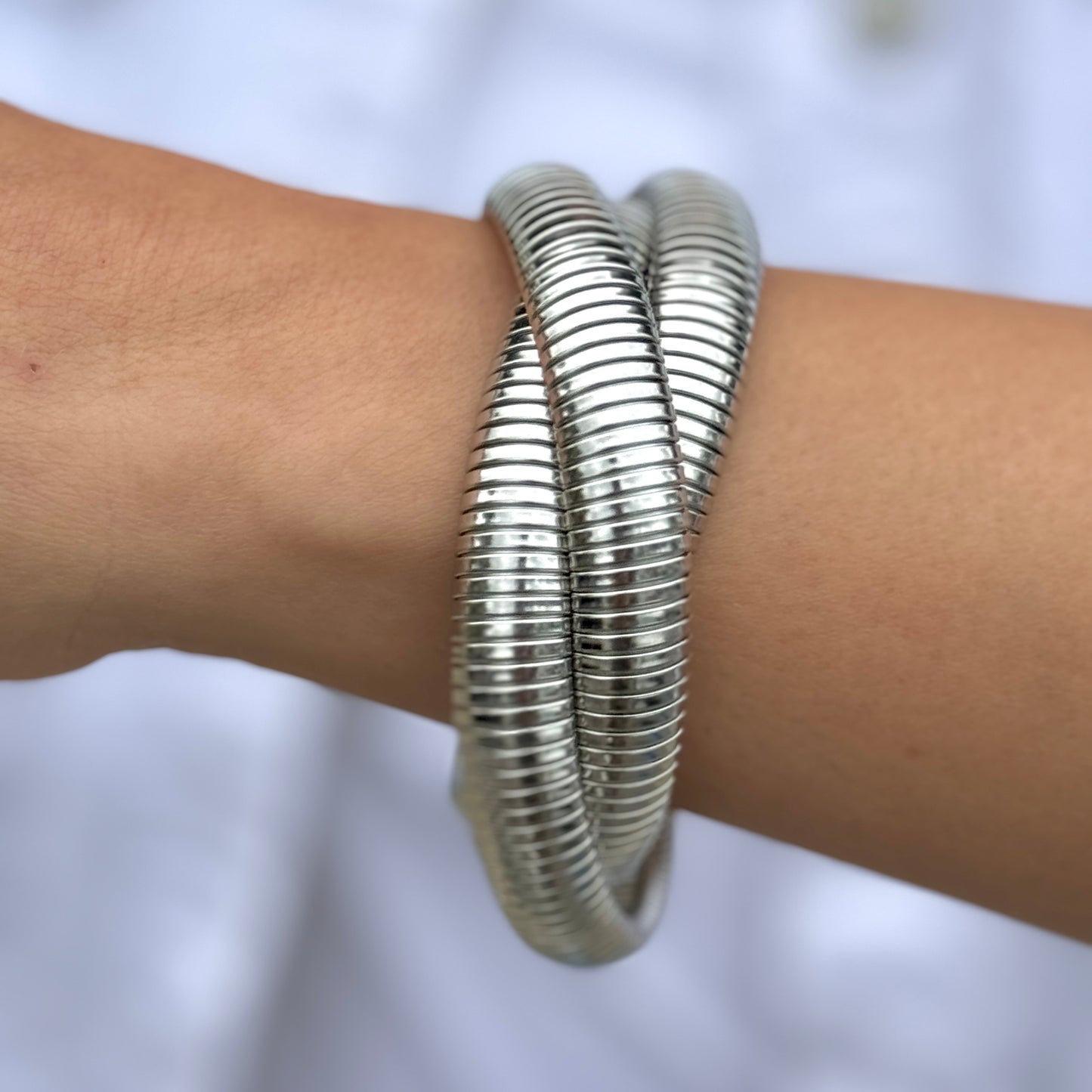 Multi Thick Springs Silver Bracelet