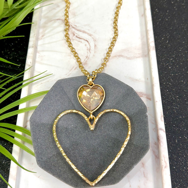 Frame Heart Gem Stone Gold Necklace