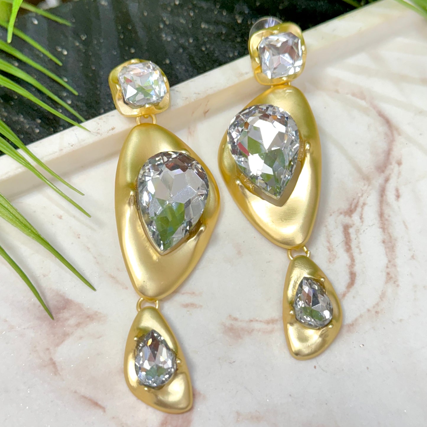 Clear Stones Gold Earrings