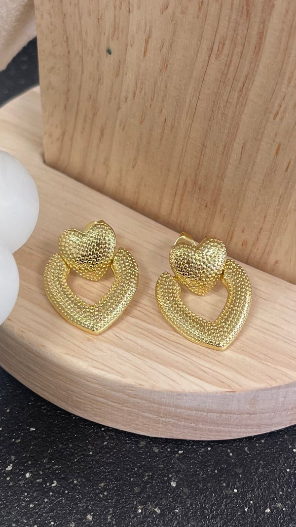 Double Heart Gold Earrings