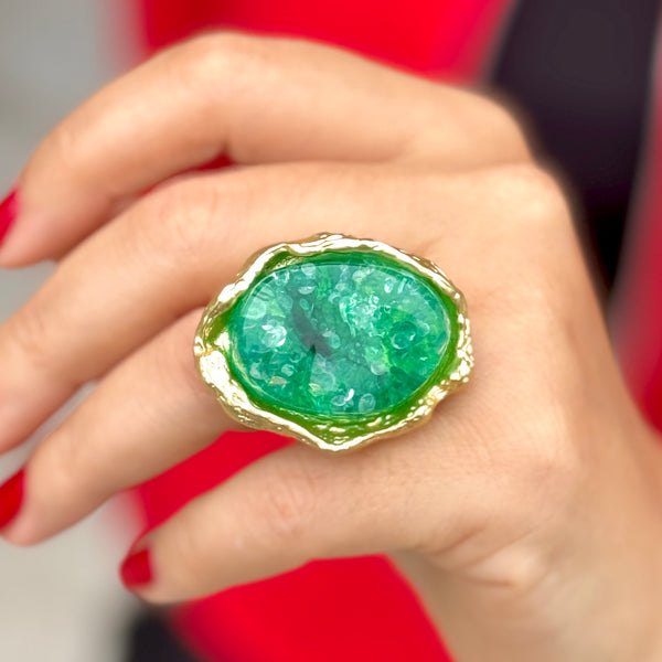 Oval Green Acrylic Ring