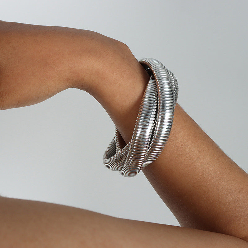 Multi Thick Springs Silver Bracelet