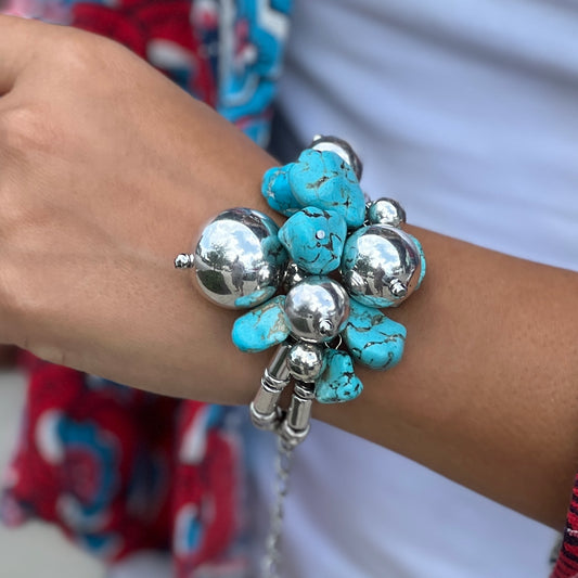 Mix Spheres Silver and Turquoise Bracelet